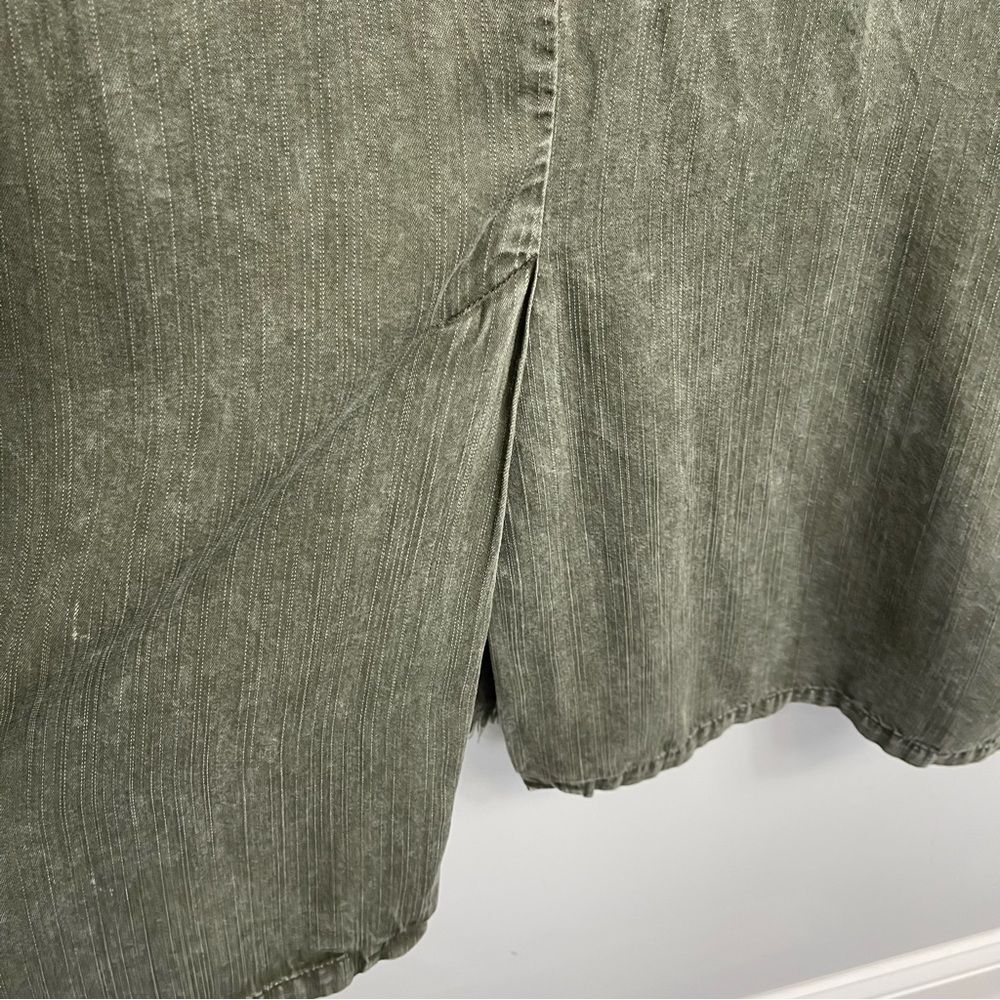 Billy T Leeway Faded Chambray Shirt Dress XS Army Olive Green Utility Boho MIDI - Picture 11 of 16